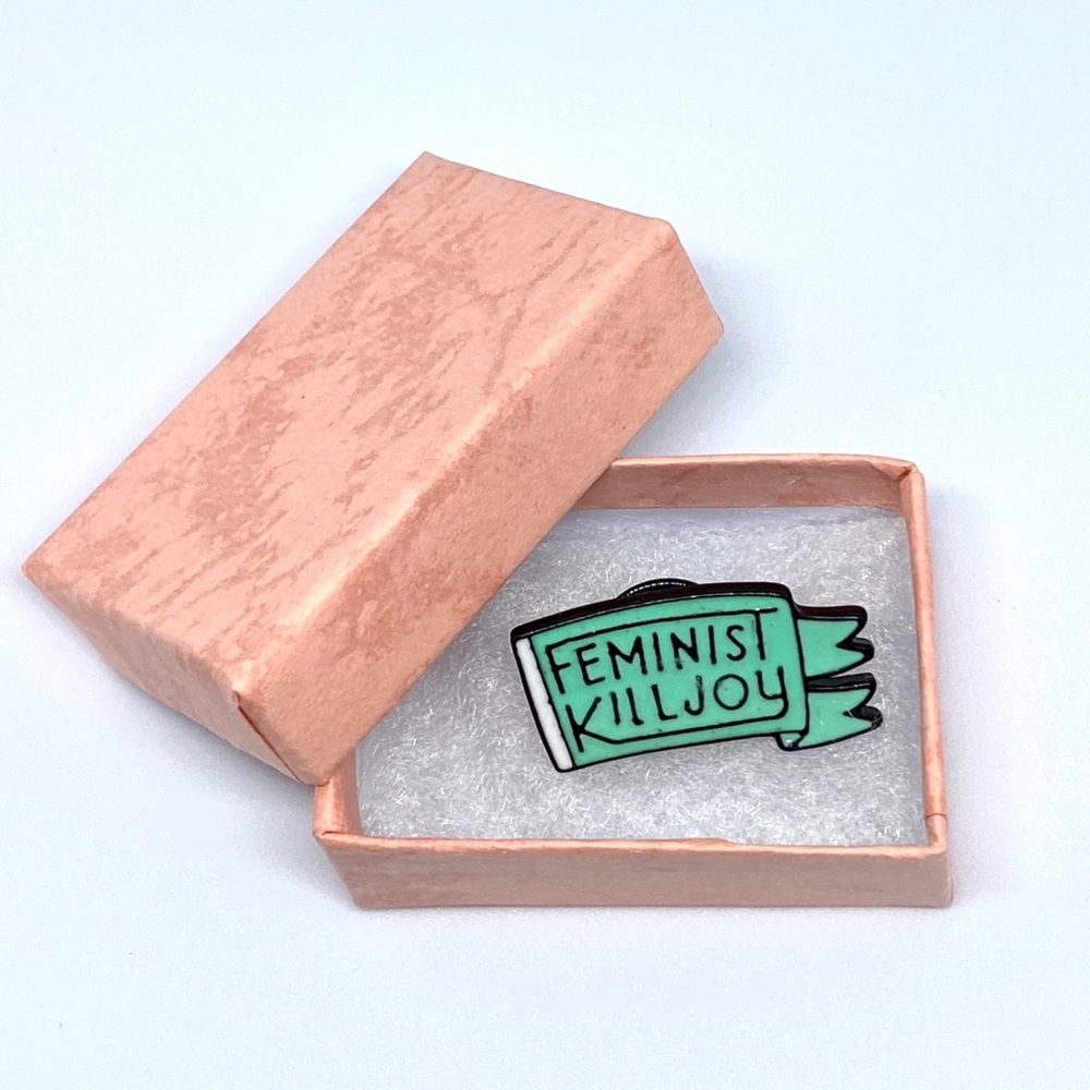 “Feminist Killjoy” teal enamel & metal pin NIB